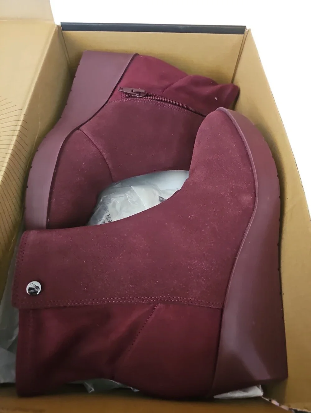 Vionic Skylar Port Wine Women's Burgundy Wedge Ankle Boots Sz 7 New